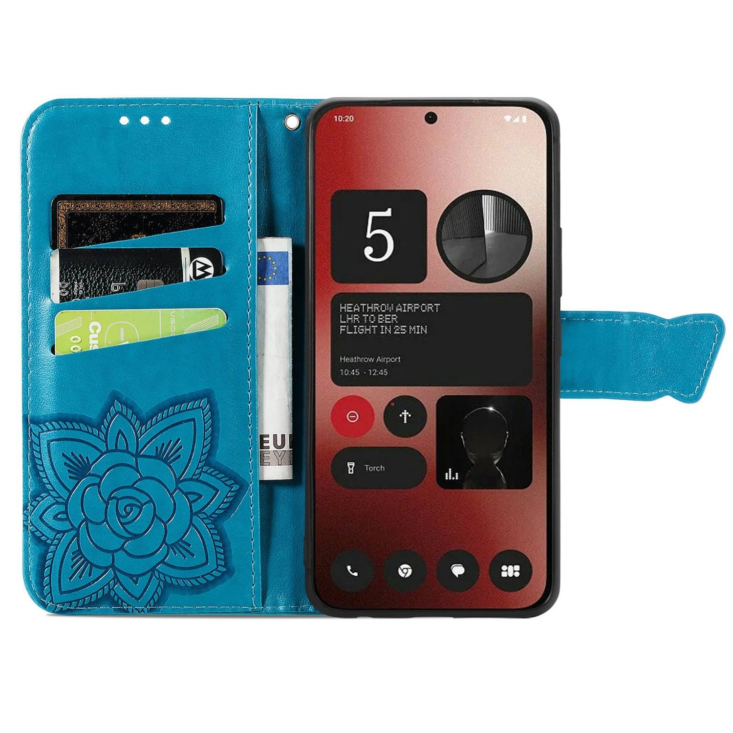 Für Nothing Phone 2a / Plus Kunstleder Wallet Handy Tasche Schmetterling Design Hülle Etuis Blau