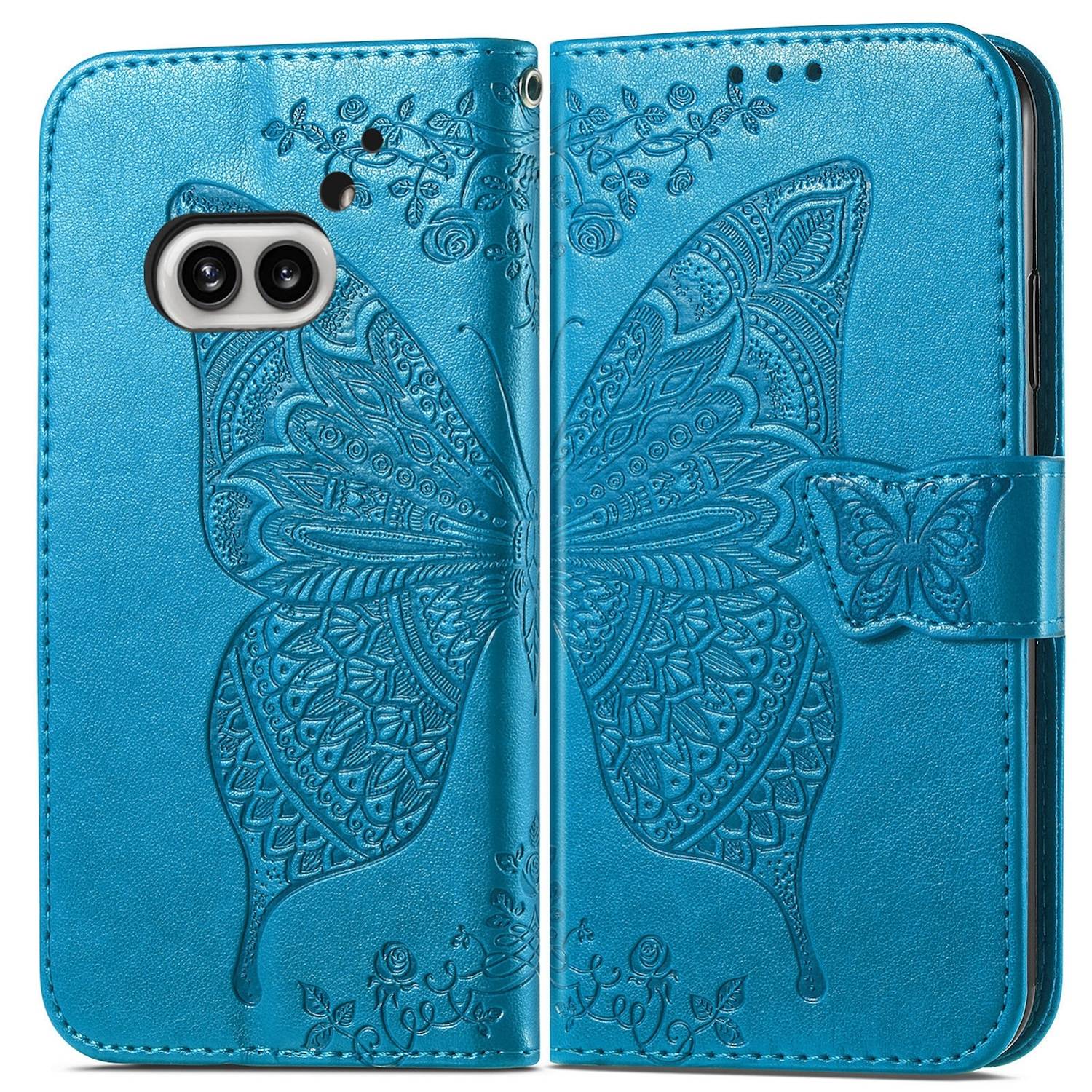 Für Nothing Phone 2a / Plus Kunstleder Wallet Handy Tasche Schmetterling Design Hülle Etuis Blau