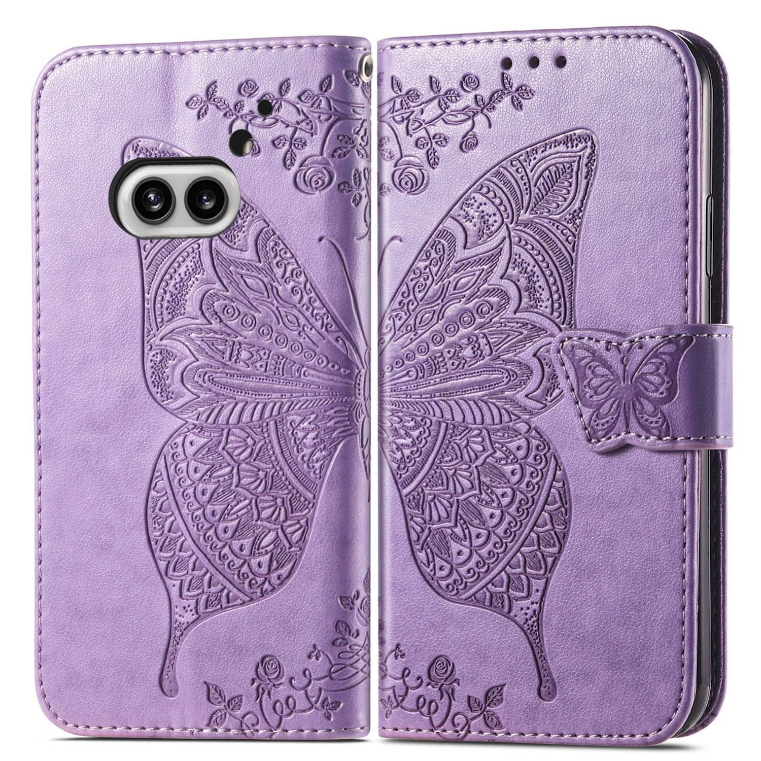 Für Nothing Phone 2a / Plus Kunstleder Wallet Handy Tasche Schmetterling Design Hülle Etuis Hell-Lila