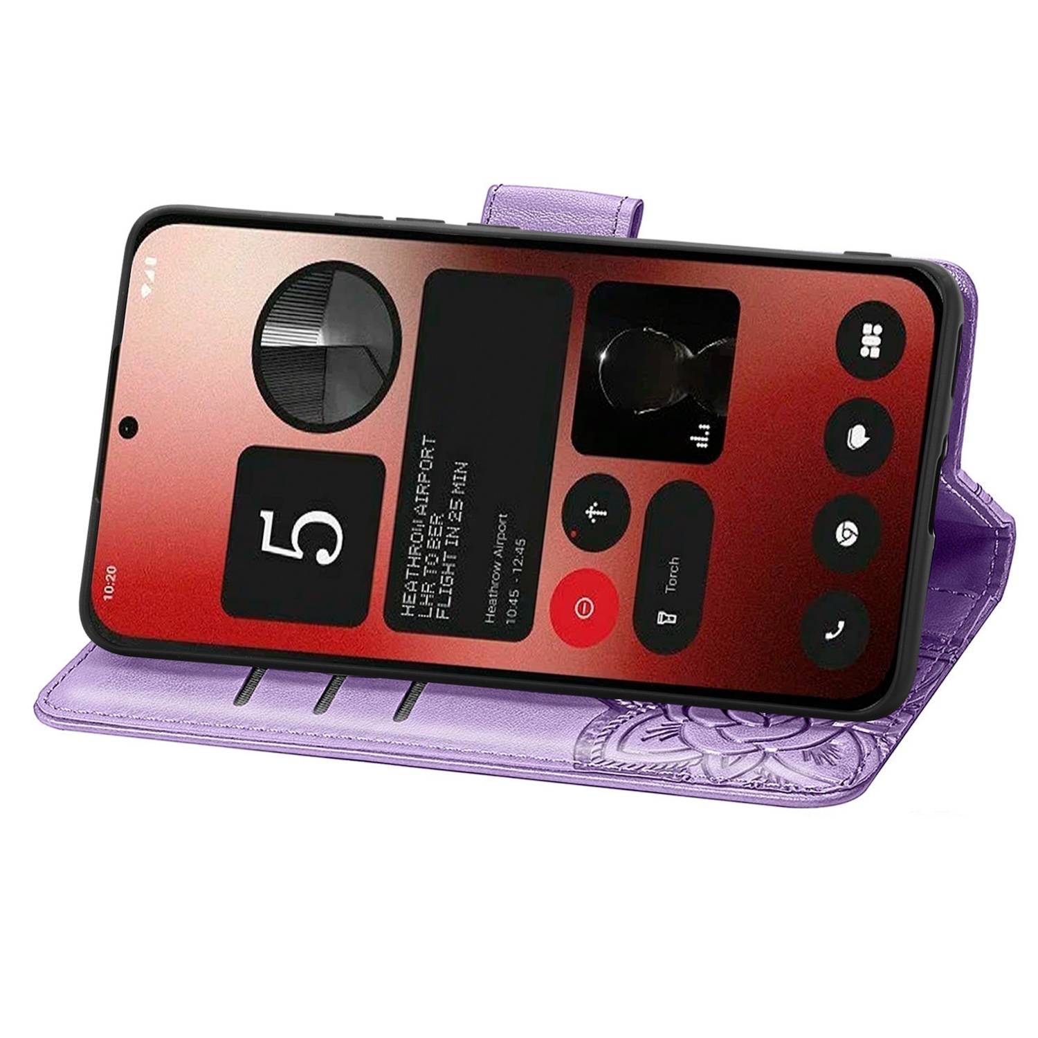 Für Nothing Phone 2a / Plus Kunstleder Wallet Handy Tasche Schmetterling Design Hülle Etuis Hell-Lila