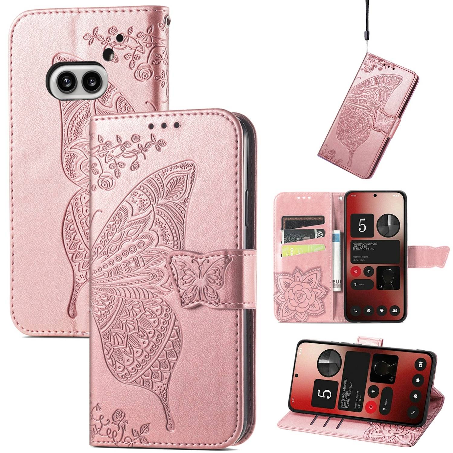 Für Nothing Phone 2a / Plus Kunstleder Wallet Handy Tasche Schmetterling Design Hülle Etuis Rosa