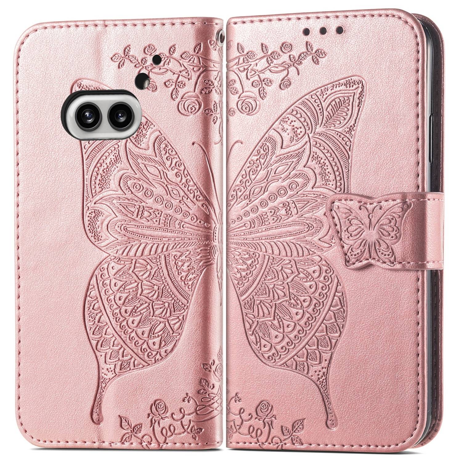 Für Nothing Phone 2a / Plus Kunstleder Wallet Handy Tasche Schmetterling Design Hülle Etuis Rosa