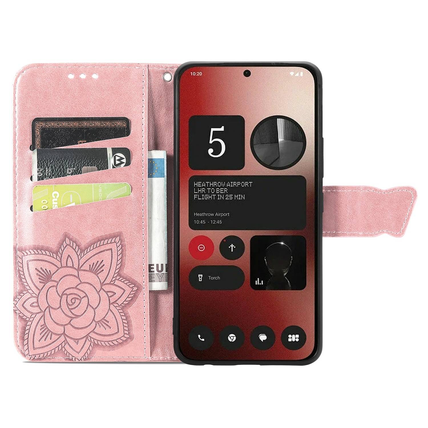 Für Nothing Phone 2a / Plus Kunstleder Wallet Handy Tasche Schmetterling Design Hülle Etuis Rosa