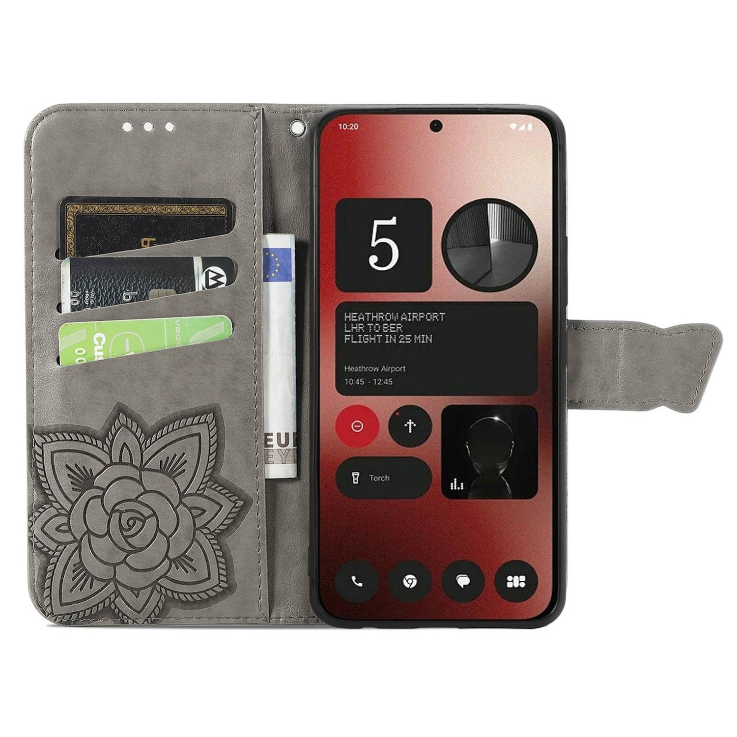 Für Nothing Phone 2a / Plus Kunstleder Wallet Handy Tasche Schmetterling Design Hülle Etuis Grau