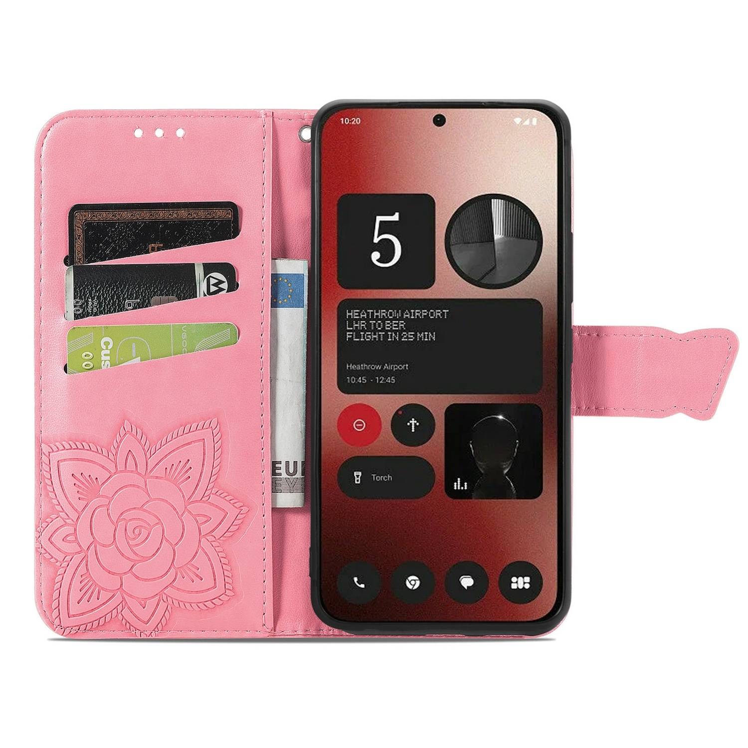 Für Nothing Phone 2a / Plus Kunstleder Wallet Handy Tasche Schmetterling Design Hülle Etuis Pink