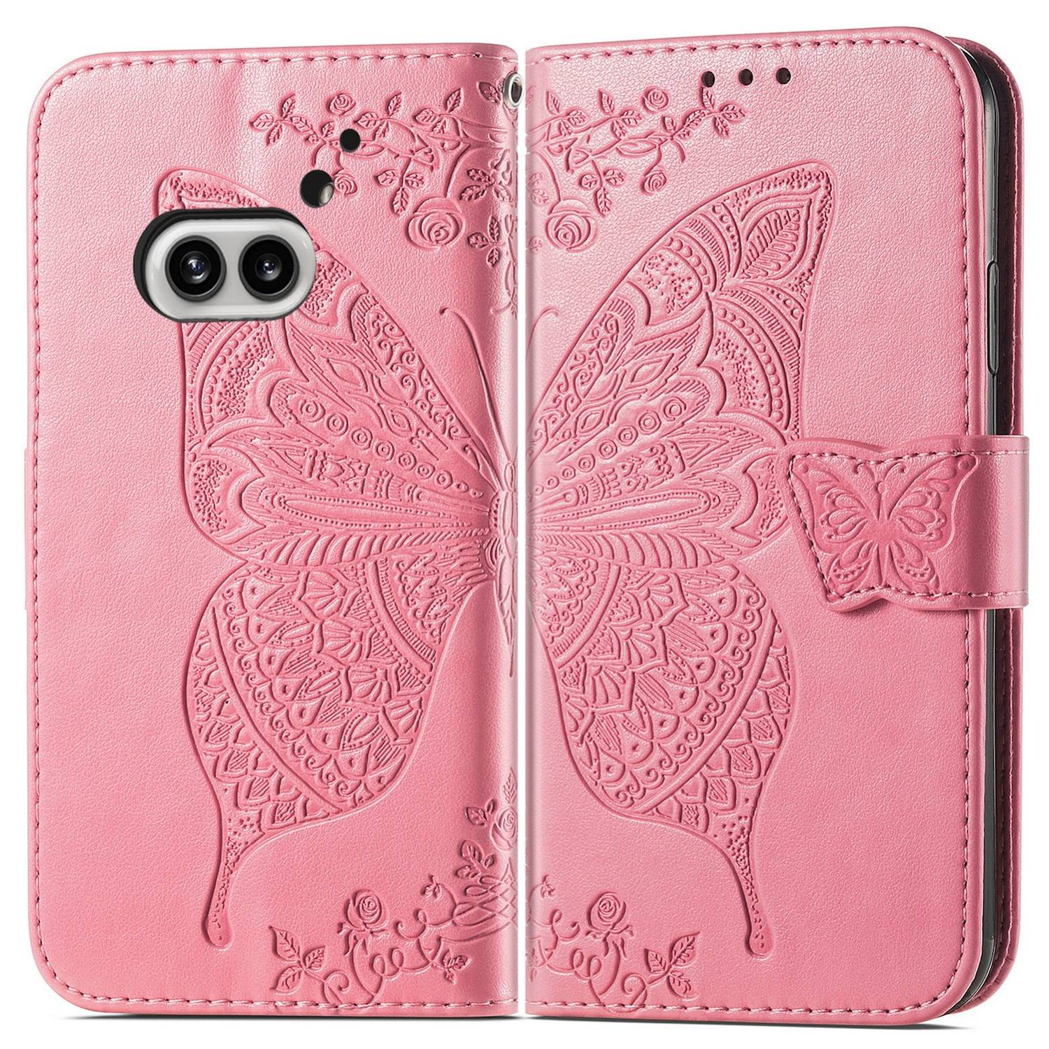 Für Nothing Phone 2a / Plus Kunstleder Wallet Handy Tasche Schmetterling Design Hülle Etuis Pink