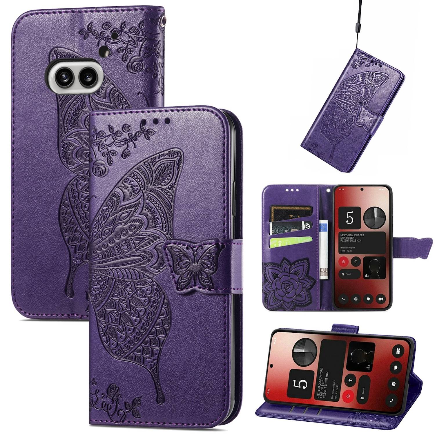 Für Nothing Phone 2a / Plus Kunstleder Wallet Handy Tasche Schmetterling Design Hülle Etuis Lila