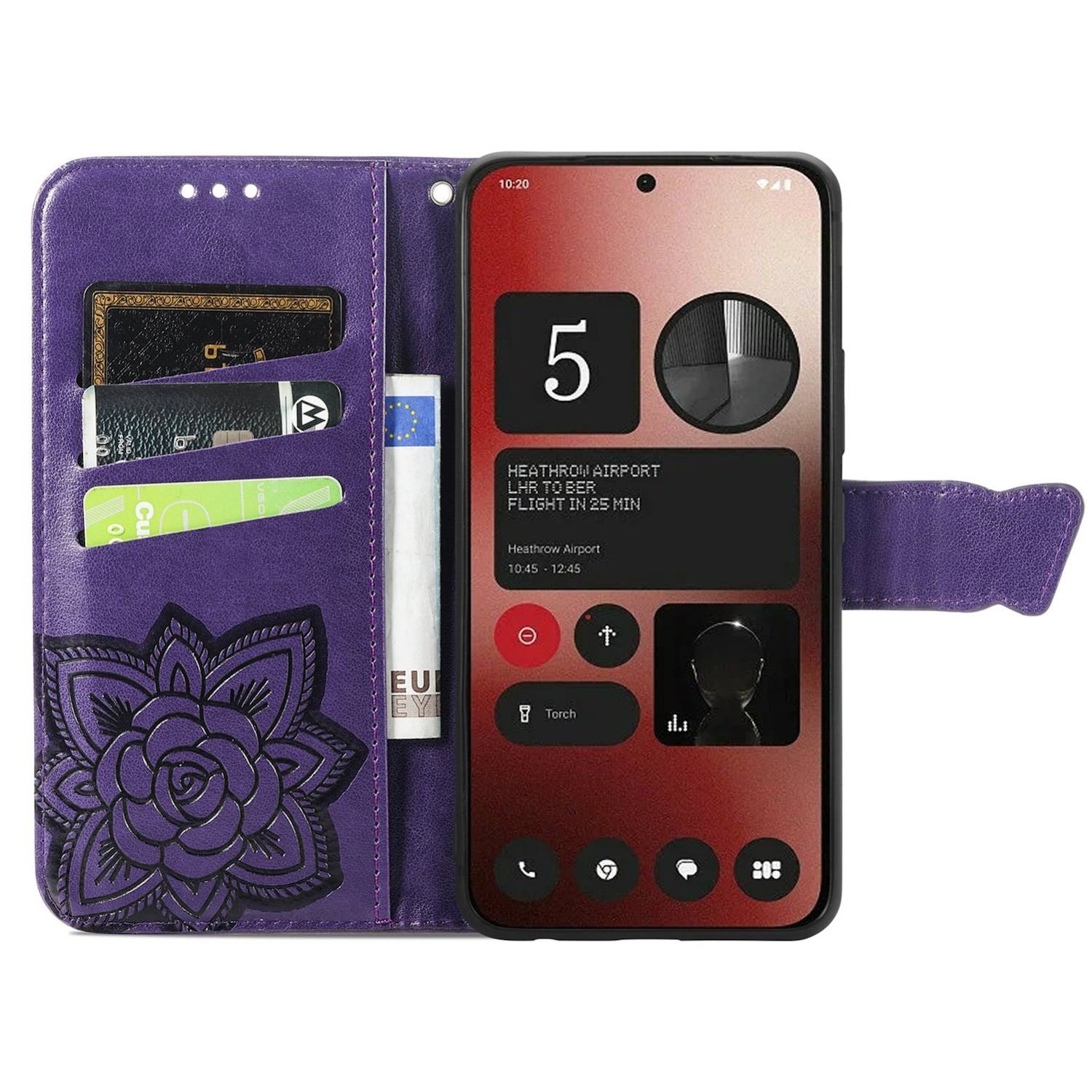 Für Nothing Phone 2a / Plus Kunstleder Wallet Handy Tasche Schmetterling Design Hülle Etuis Lila