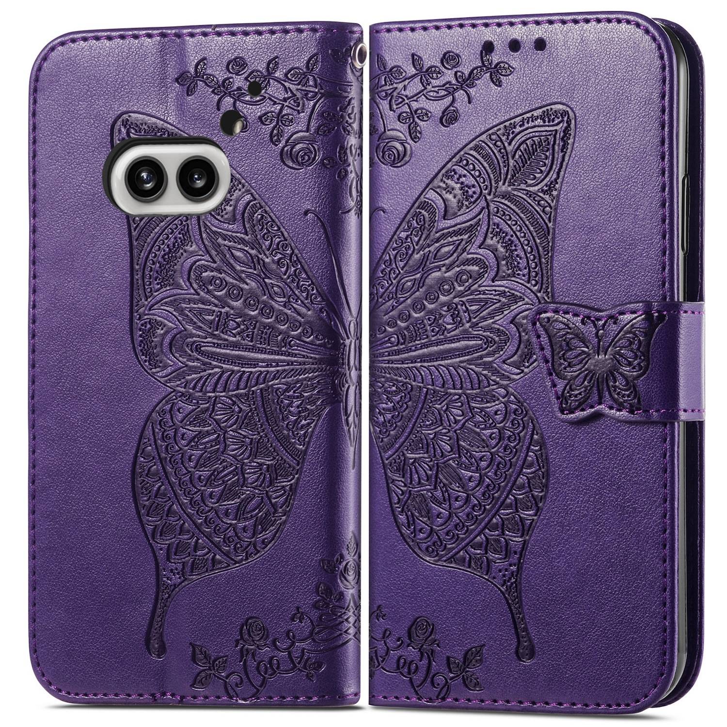 Für Nothing Phone 2a / Plus Kunstleder Wallet Handy Tasche Schmetterling Design Hülle Etuis Lila