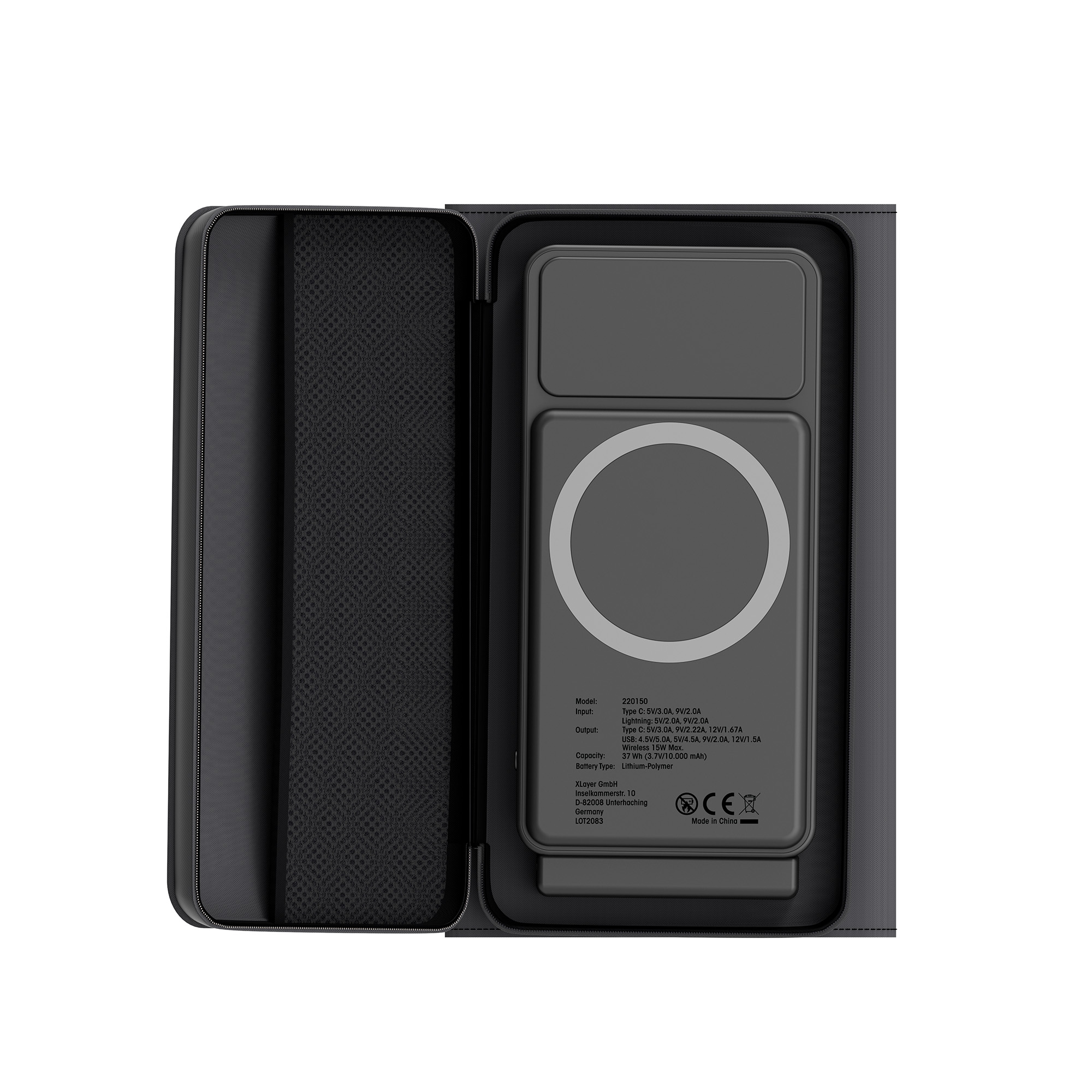 XLayer Powerbank 15W Wireless 10.000 mAh mit 2-in-1 Solarpanel Black