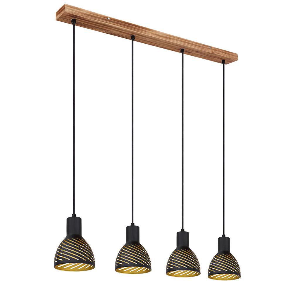 Hängelampe schwarz gold Esstischleuchte Pendellampe 4 flammig Wohnzimmer, Metall Holzoptik, 4x E27, LxH 90x120