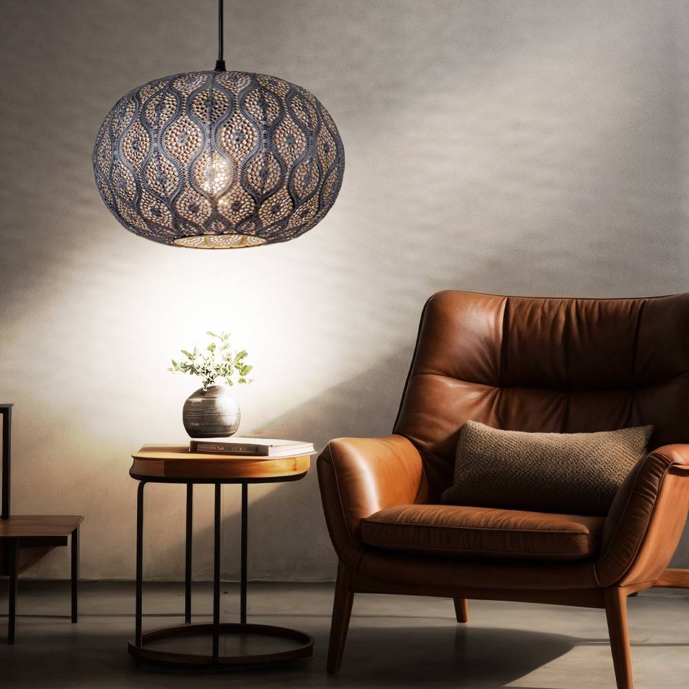 Pendellampe Esstisch Hängeleuchte Orientalisch LED Wohnzimmerlampe silber, Metall Dekorstanzungen, 1x LED 7W 806lm 2700K warmweiß, DxH 30x120 cm