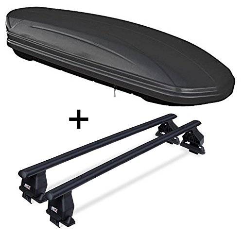 Dachbox VDPMAA460 460Ltr schwarz matt abschließbar + Stahl Dachträger Aurilis VDP kompatibel mit für Fiat Multipla (5Türer) 1999-2010