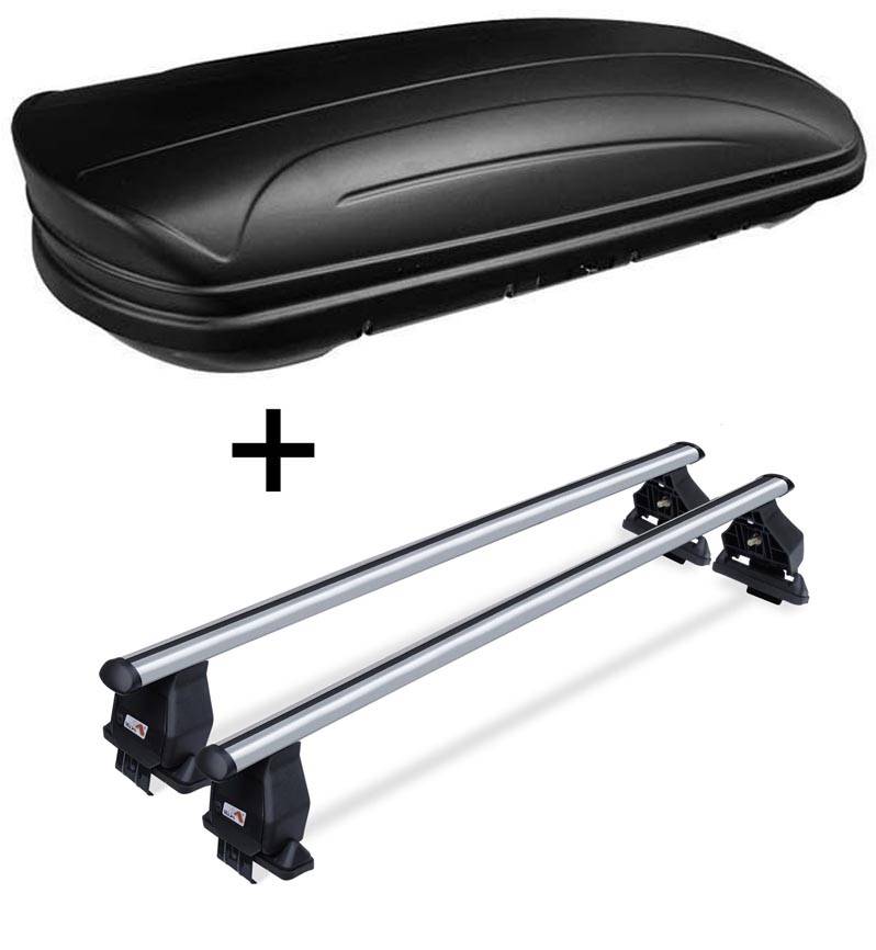 Dachbox VDPMAA320 abschließbar schwarz matt 320 Ltr + Aluminium Dachträger Menabo Tema kompatibel mit für Mazda Cx-5 (SUV/Kombi 5 Türer) 2012-2015