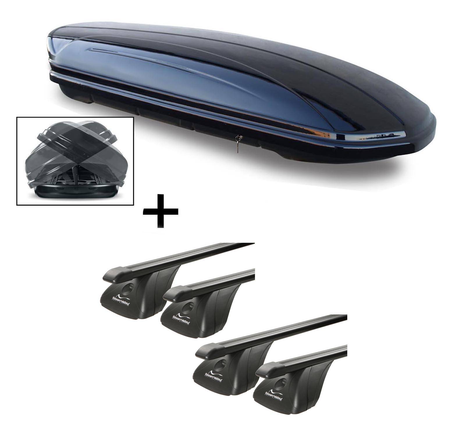 Dachbox VDPMAA580 580Ltr Duo beidseitig aufklappbar abschließbar + 4 Stangen Dachträger AURILIS VDP kompatibel mit für VW kompatibel mit für VW T5