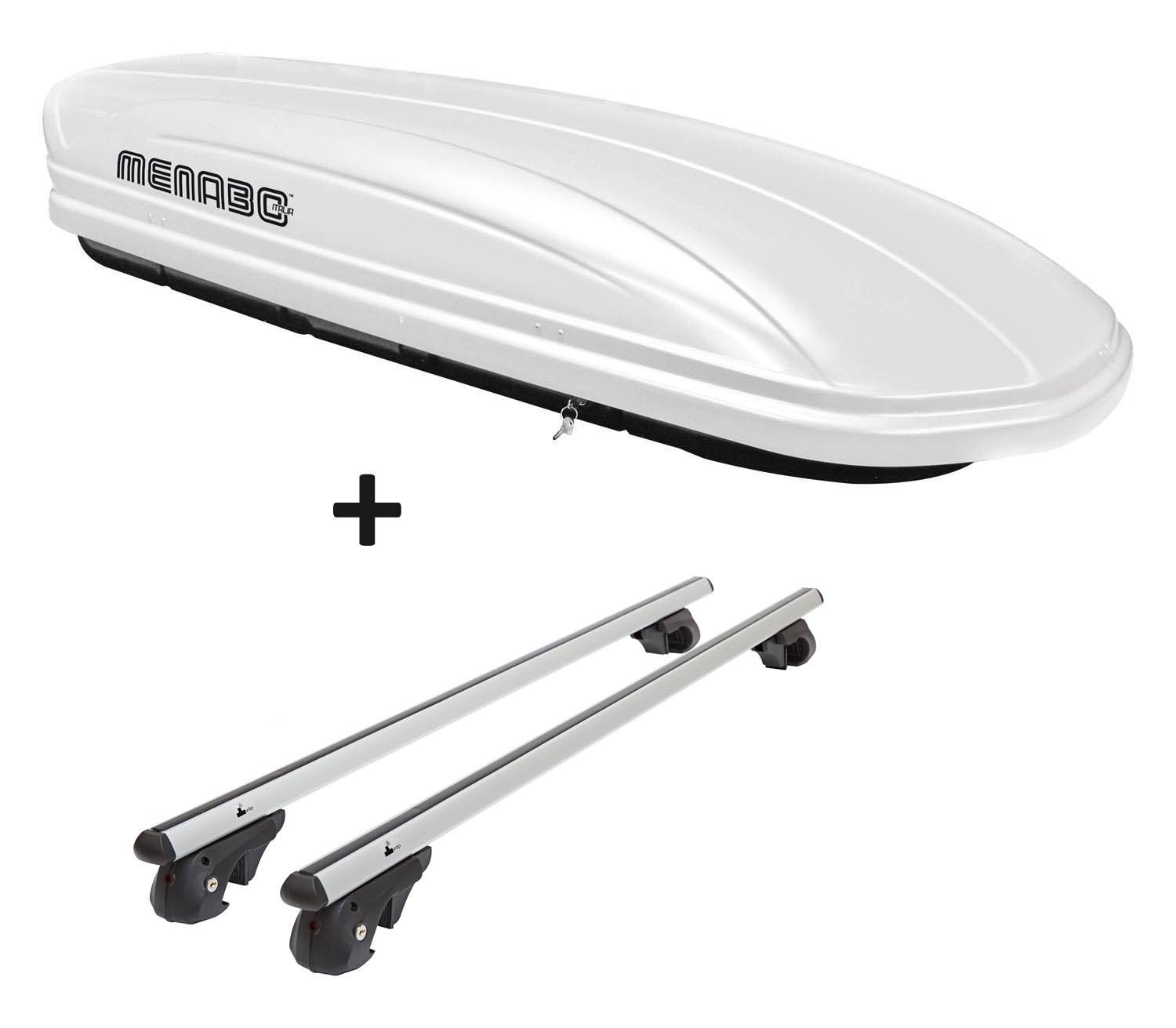 Dachbox weiß VDPMAA320W 320 Liter abschließbar + Alu Relingträger VDP004L kompatibel mit für Audi A4 Avant 8D/B5 1994-2000