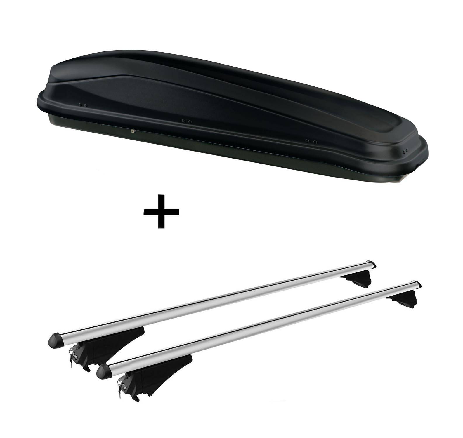 Dachbox JUEASY300 300Ltr schwarz + Relingträger Tiger XL kompatibel mit für Audi Q3 8U ab 11