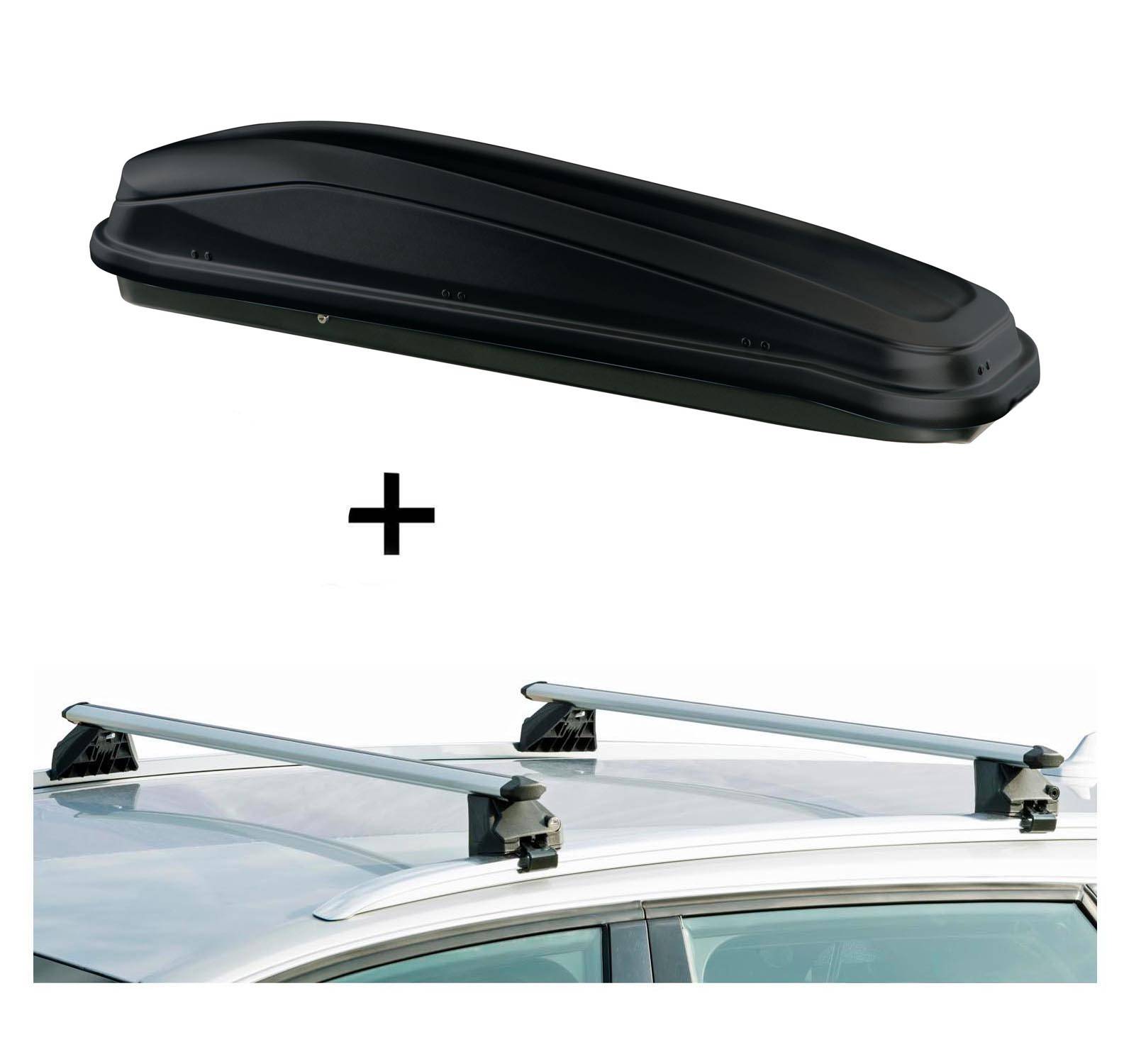 VDP Skibox JUEASY300 300Ltr schwarz + Relingträger CRV107A kompatibel mit für VW Passat Kombi 5 Türer ab 2015