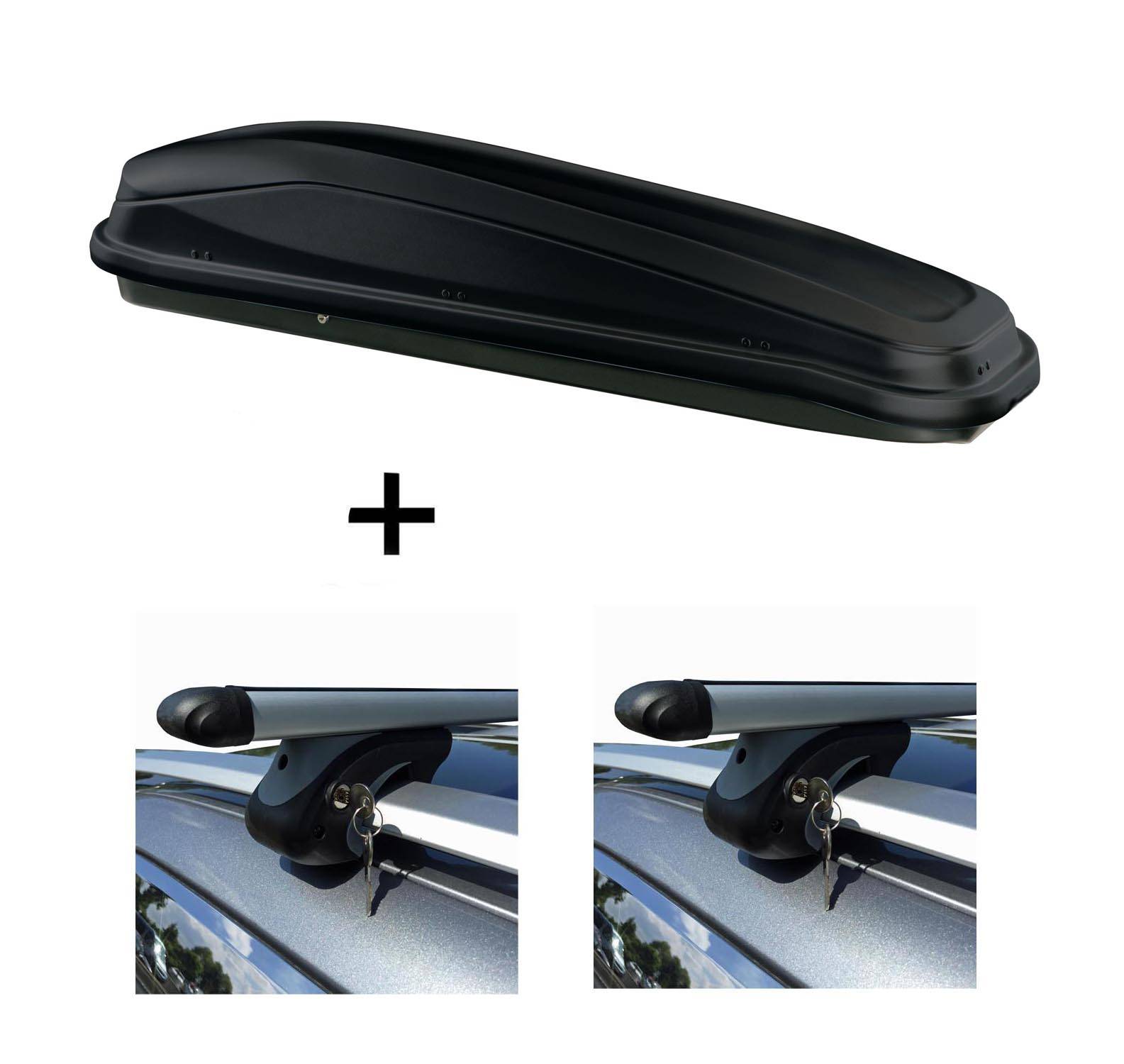 Dachbox JUEASY300 300Ltr schwarz + Relingträger VDP L120 kompatibel mit für Citroen C3 Picasso 08-13