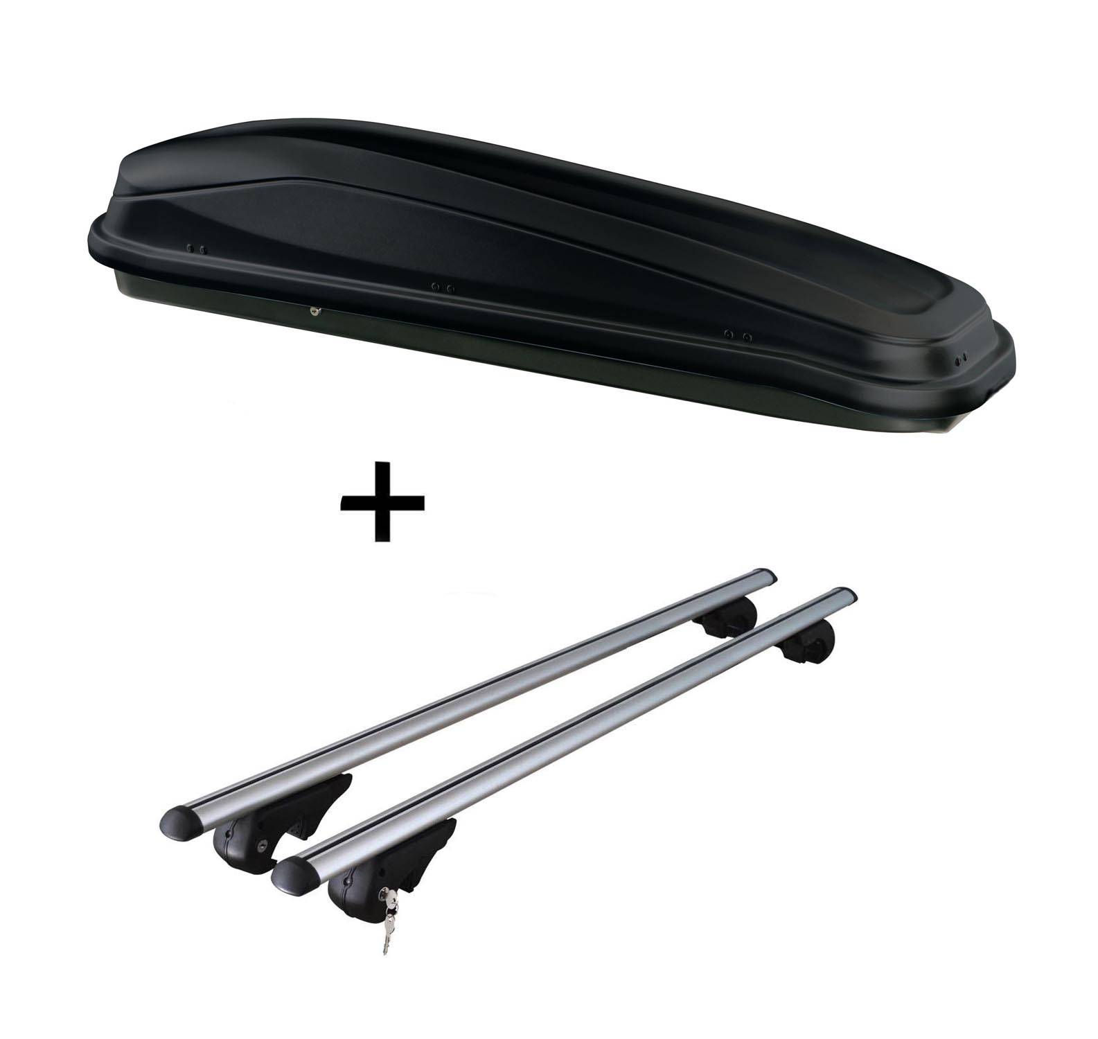 Dachbox JUEASY300 300Ltr schwarz + Dachträger Rio 120 kompatibel mit für Volvo V50 Kombi MW 2004-2012