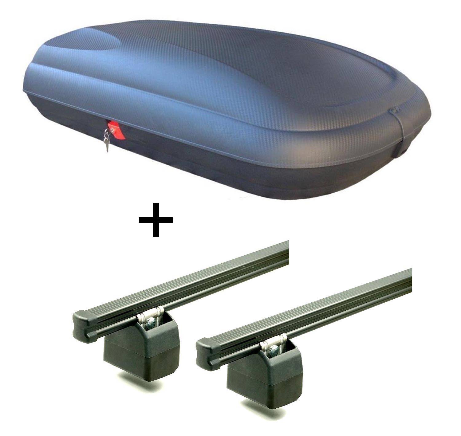 Dachbox VDPBA320 320 Ltr Carbonlook abschließbar + AURILIS PRO Dachgepäckträger kompatibel mit für Citroen Jumper ab 2006