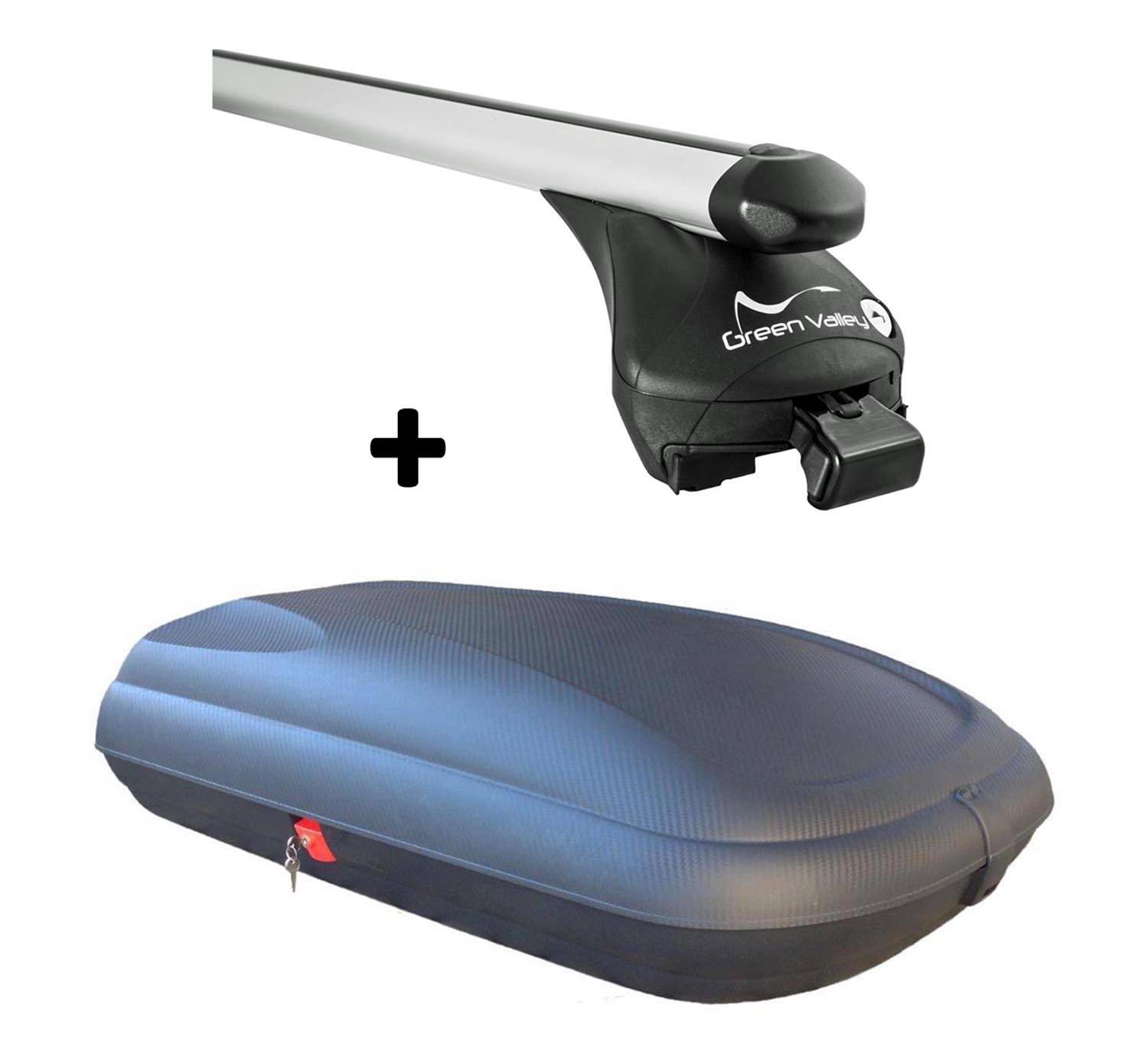 Dachbox VDPCA320 320Ltr carbonlook + Relingträger Alu kompatibel mit für Ford Focus Turnier DAW 04-11