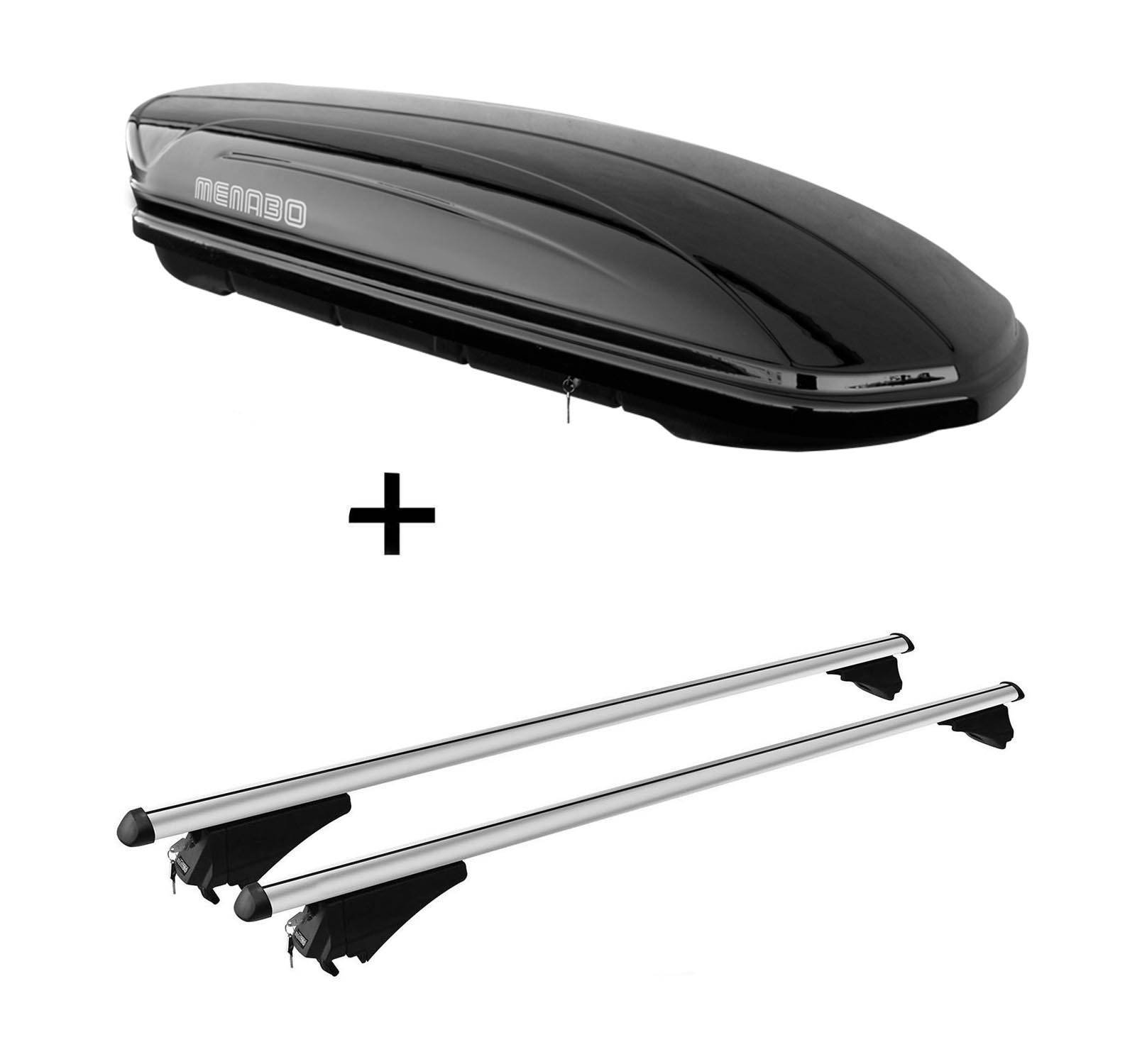 Dachbox MAA 400 Liter + Relingträger Tiger XL kompatibel mit für Audi A3 8VA Sportback ab 13