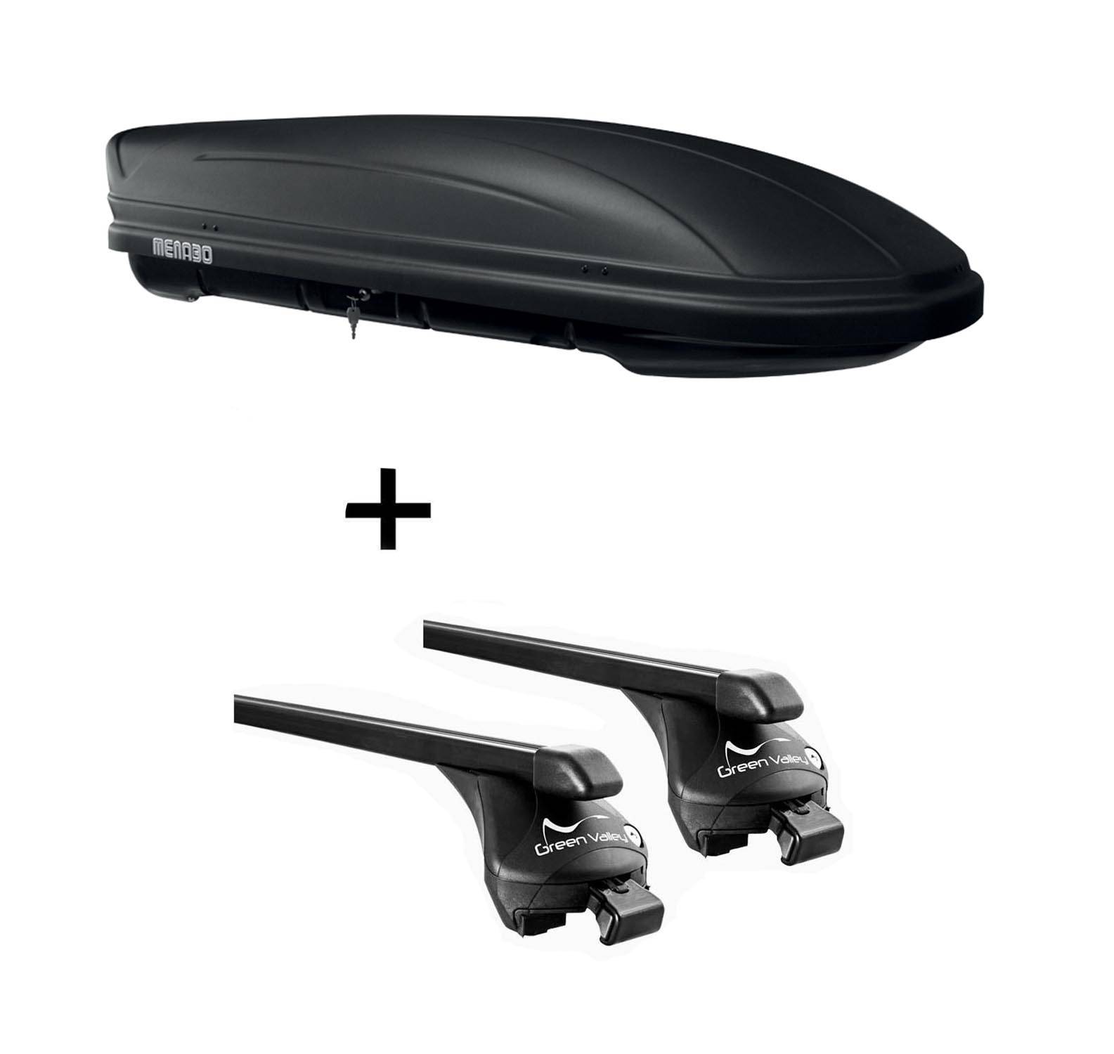 Dachbox MAA 400 Liter matt + Relingträger Quick Stahl L kompatibel mit für Seat Alhambra III ab 2010