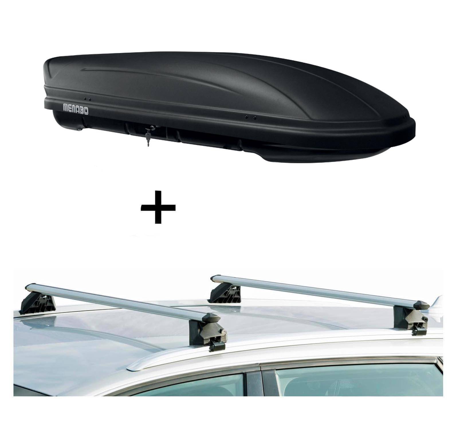 Dachbox MAA 400 Liter matt + Relingträger CRV120A kompatibel mit für Hyundai i20 Active ab 15