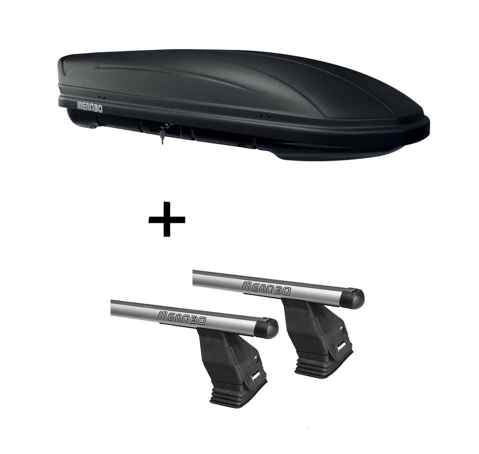 Dachbox MAA 400 Liter matt + Dachträger Menabo Tema kompatibel mit für BMW 1er E87 2004-2007