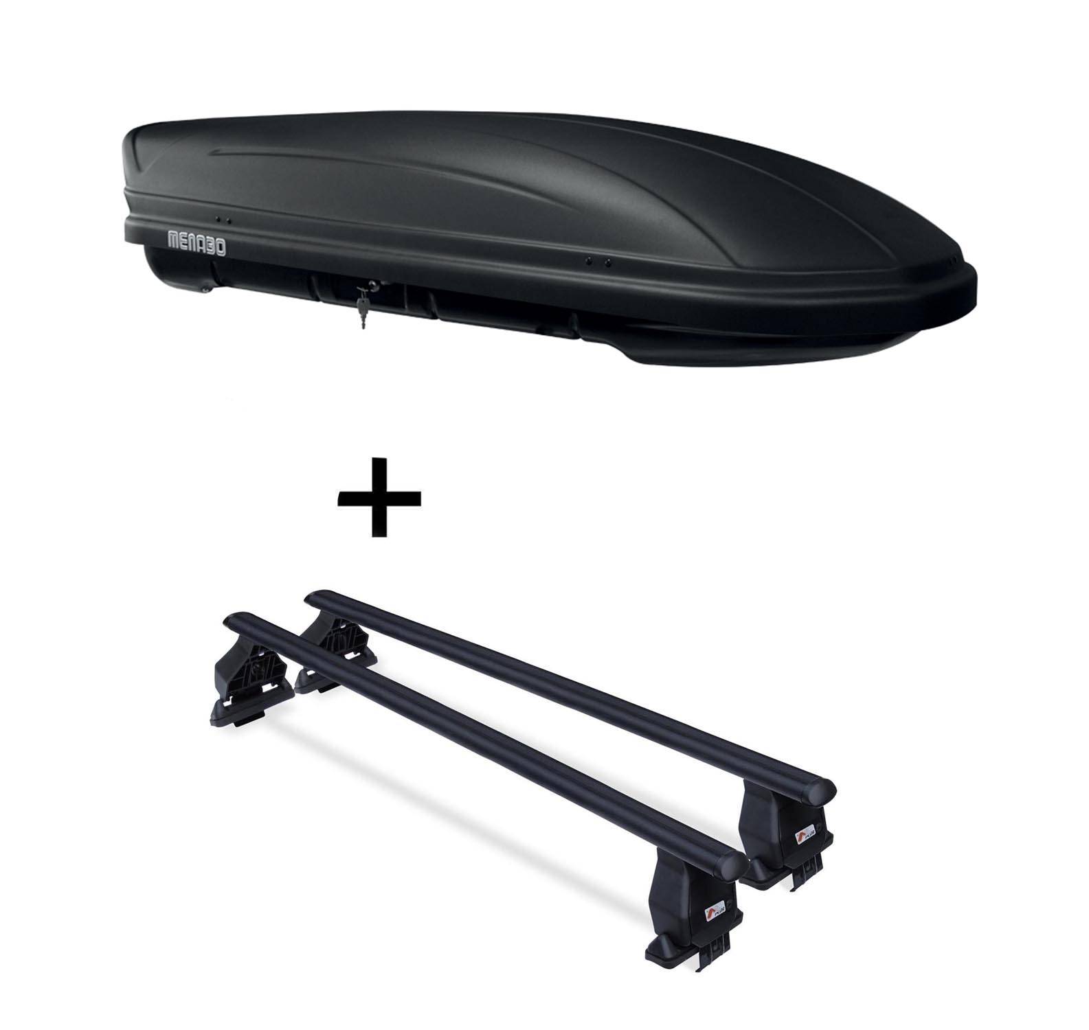 Dachbox MAA 400 Liter matt + Dachträger Menabo Tema Stahl kompatibel mit für Land Rover Rover Evoque (SUV/Kombi 4 Türer) ab 2011