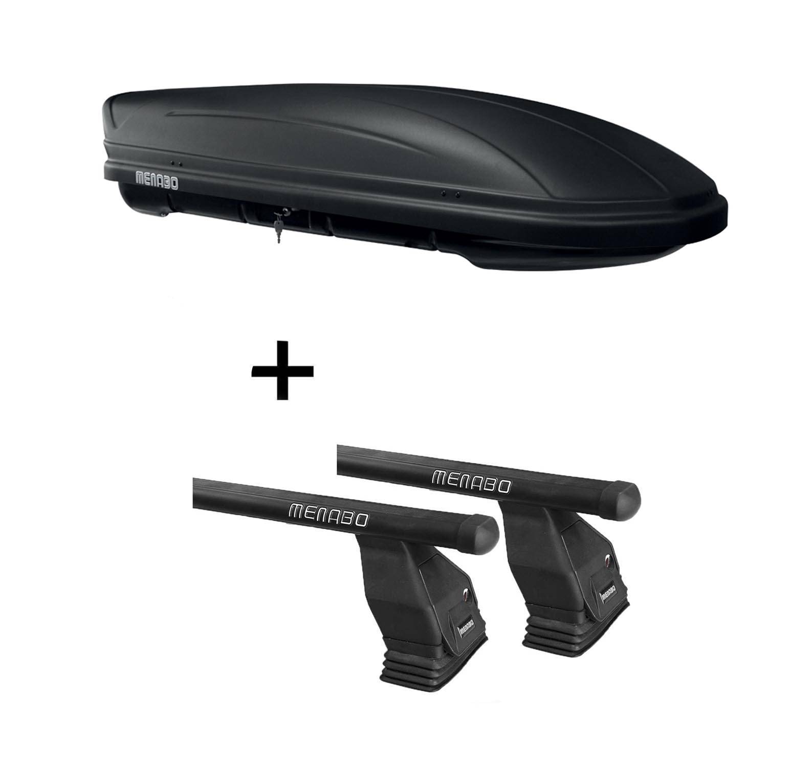 Dachbox MAA 400 Liter matt + Dachträger Menabo Tema kompatibel mit Stahl für BMW 3er Berlina E90 2005-2011