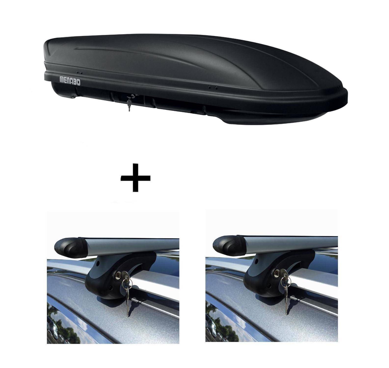 Dachbox MAA 400 Liter matt + Relingträger VDP L120 kompatibel mit Chevrolet Nubira Kombi ab 04
