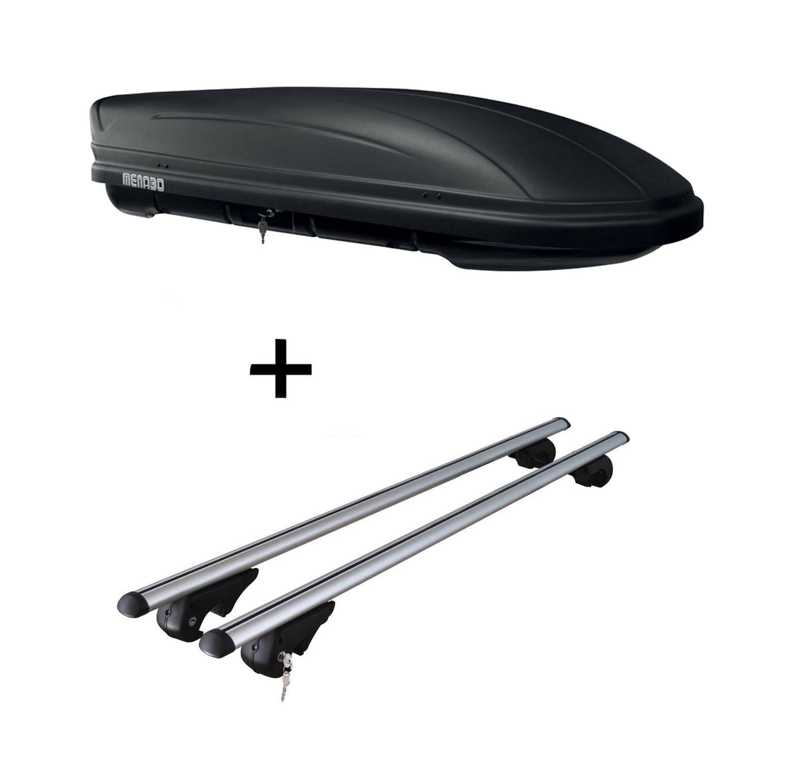 Dachbox MAA 400 Liter matt + Relingträger Rio 135 kompatibel mit für Peugeot 4007 GP 2007-2012
