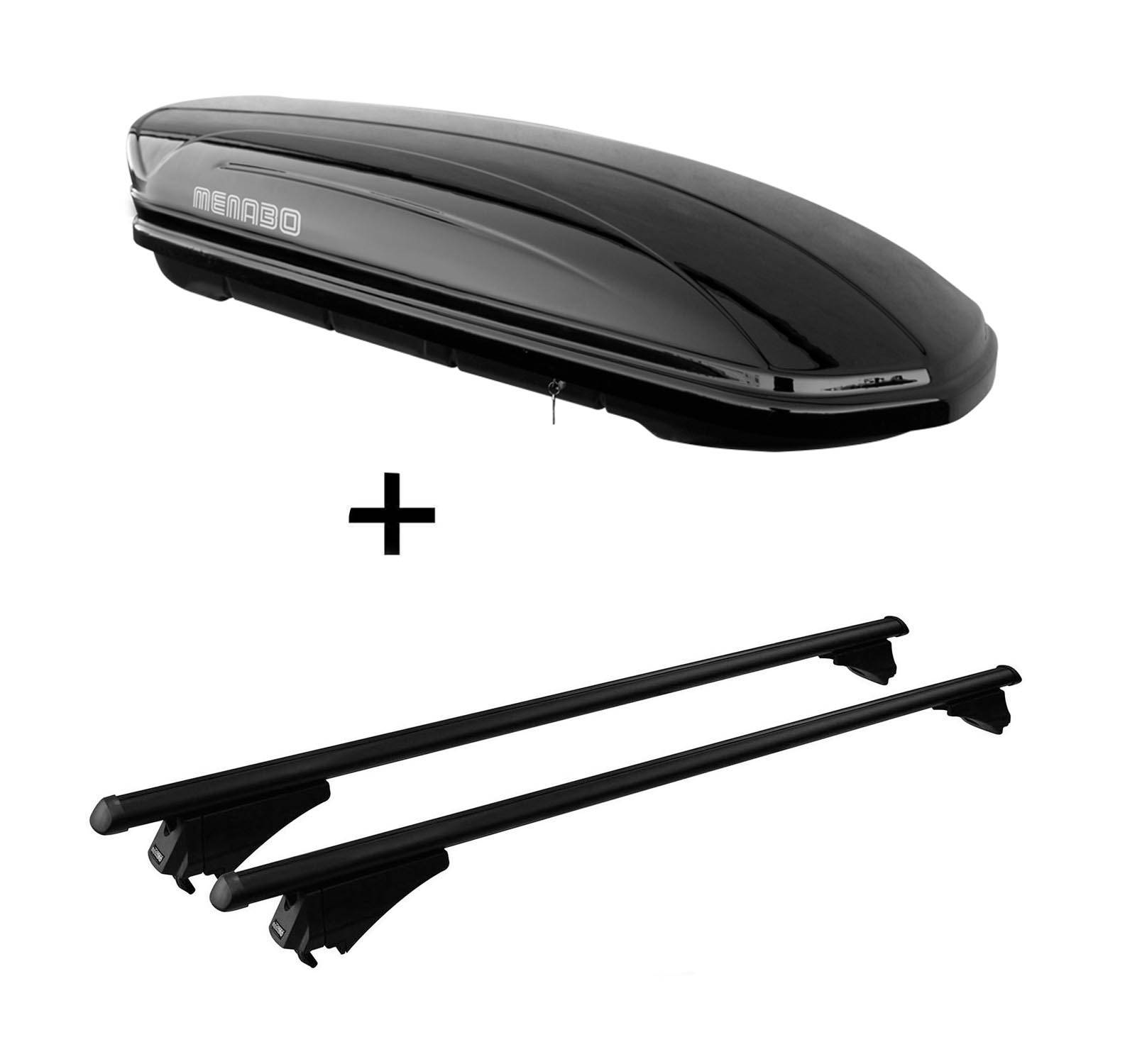 Dachbox MAA 400 Liter + Relingträger Tiger Alu L kompatibel mit für Fiat Panda III ab 2012