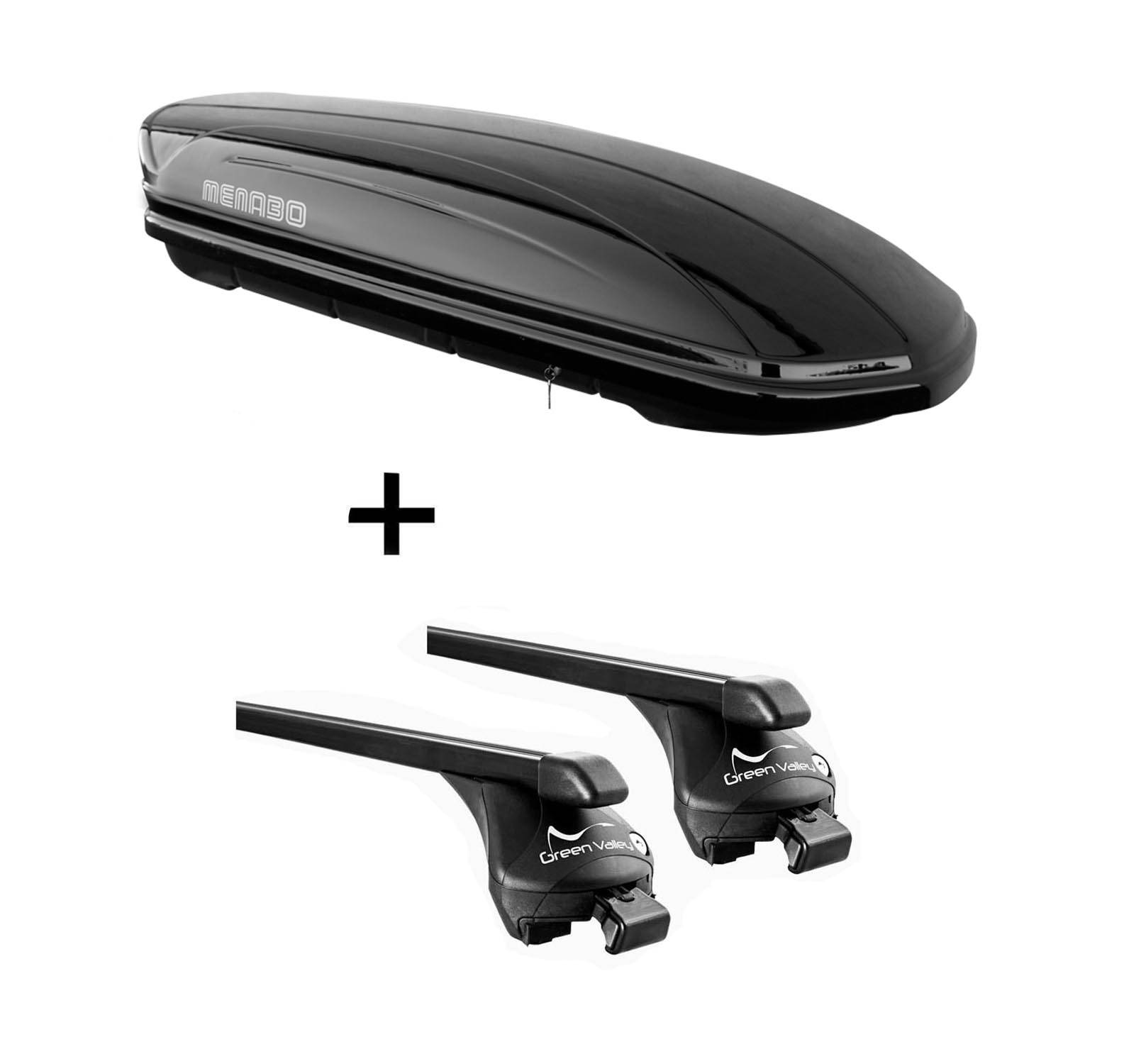 Dachbox MAA 400 Liter + Relingträger Quick Stahl L kompatibel mit für Ford Galaxy ab 2015