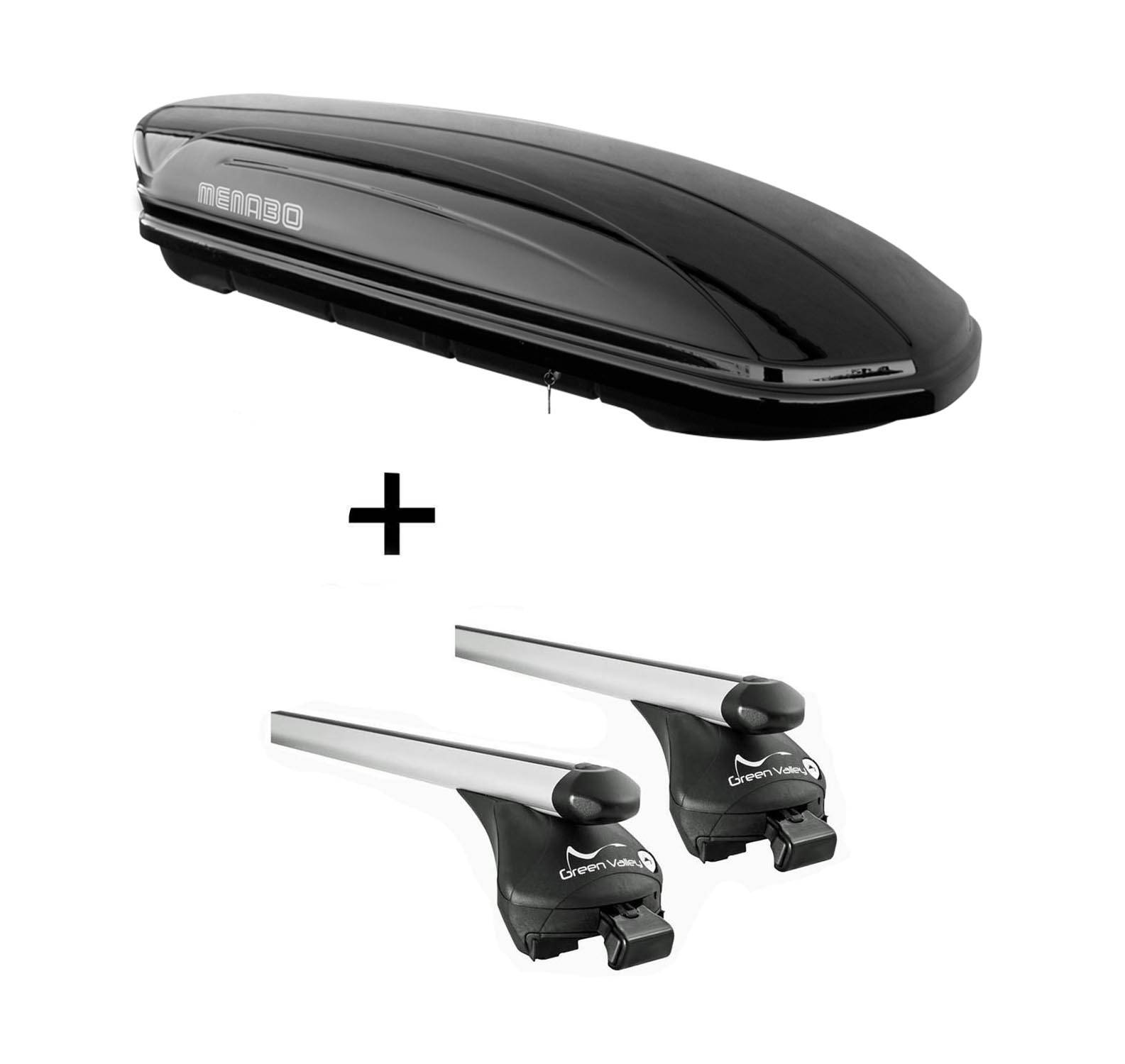 Dachbox MAA 400 Liter + Relingträger Quick L kompatibel mit für Mini Countryman ab 2010