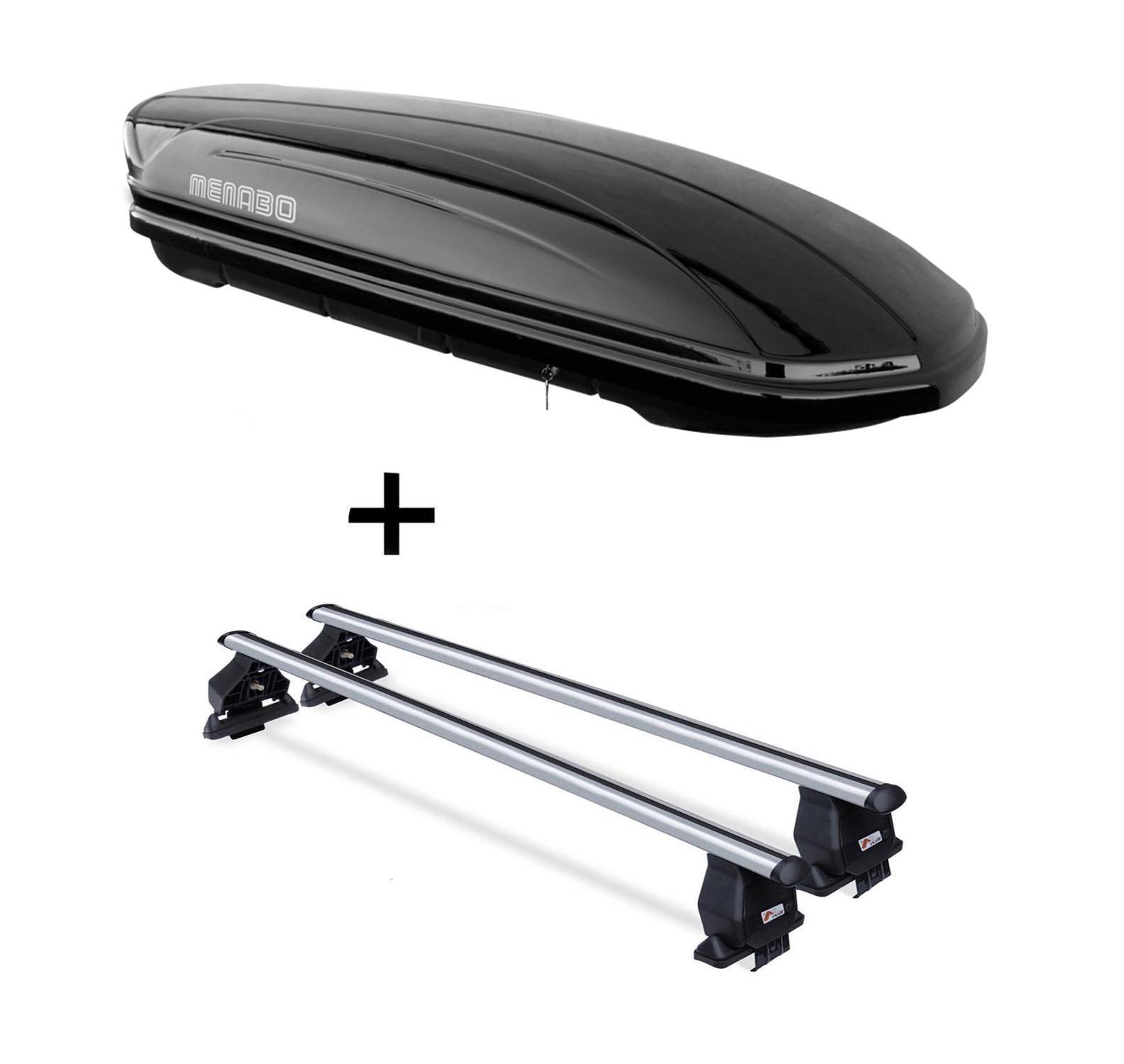 Dachbox MAA 400 Liter + Dachträger Menabo Tema kompatibel mit für Audi A3 8VA Sportback (Kombi 5 Türer) ab 2013