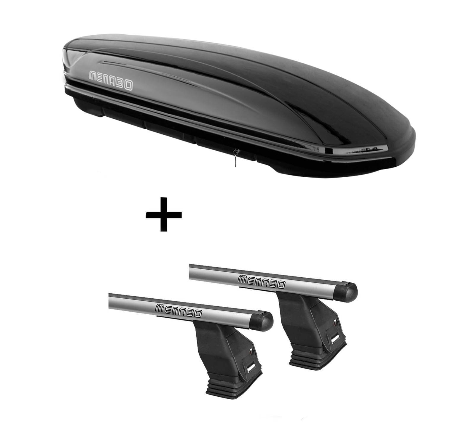 Dachbox MAA 400 Liter + Dachträger Menabo Tema kompatibel mit für Mazda 3 (5 Türer) 2009-2013