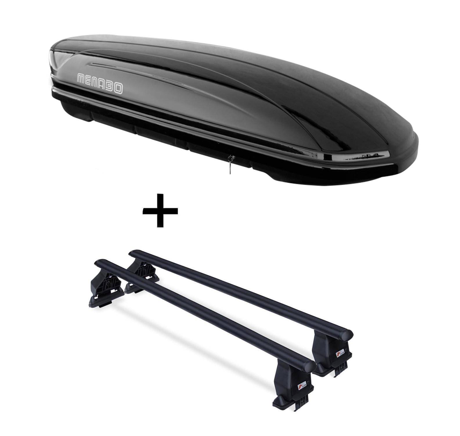Dachbox MAA 400 Liter + Dachträger Menabo Tema kompatibel mit Stahl für Fiat Panda 2003-2011
