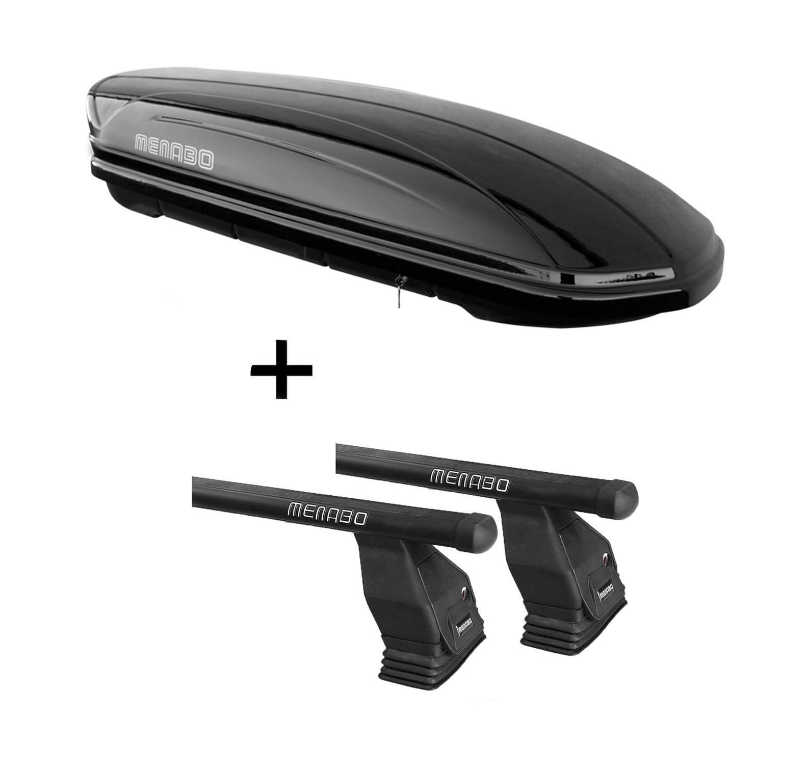Dachbox MAA 400 Liter + Dachträger Menabo Tema kompatibel mit Stahl für Citroen C4 2004-2009