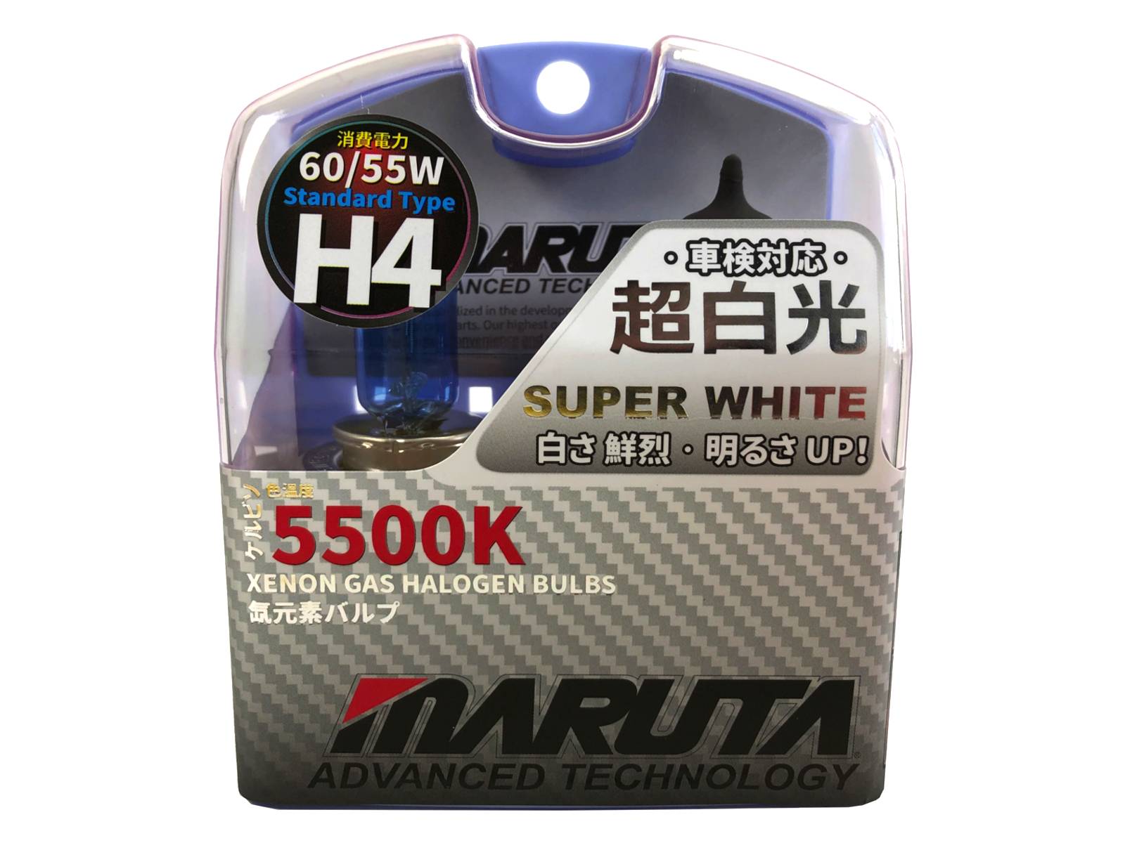 MARUTA SUPER WHITE H4 60/55W Halogenlampe für Abblendlicht, Fernlicht, 5500K Xenon-Effekt, langlebige hochwertige