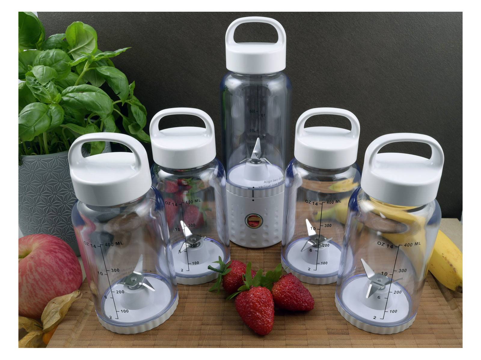 vitaliano tragbarer Smoothie Maker to go, 500ml, wechselbare Flasche, USB, spülmaschinenfest, leichter Mixer für Frische