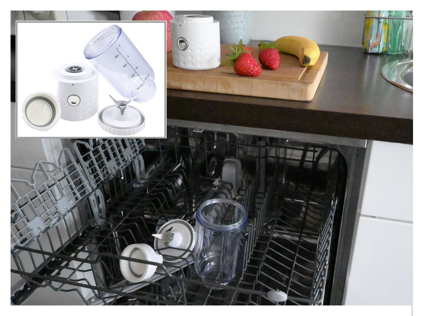 vitaliano tragbarer Smoothie Maker to go, 500ml, wechselbare Flasche, USB, spülmaschinenfest, leichter Mixer für Frische