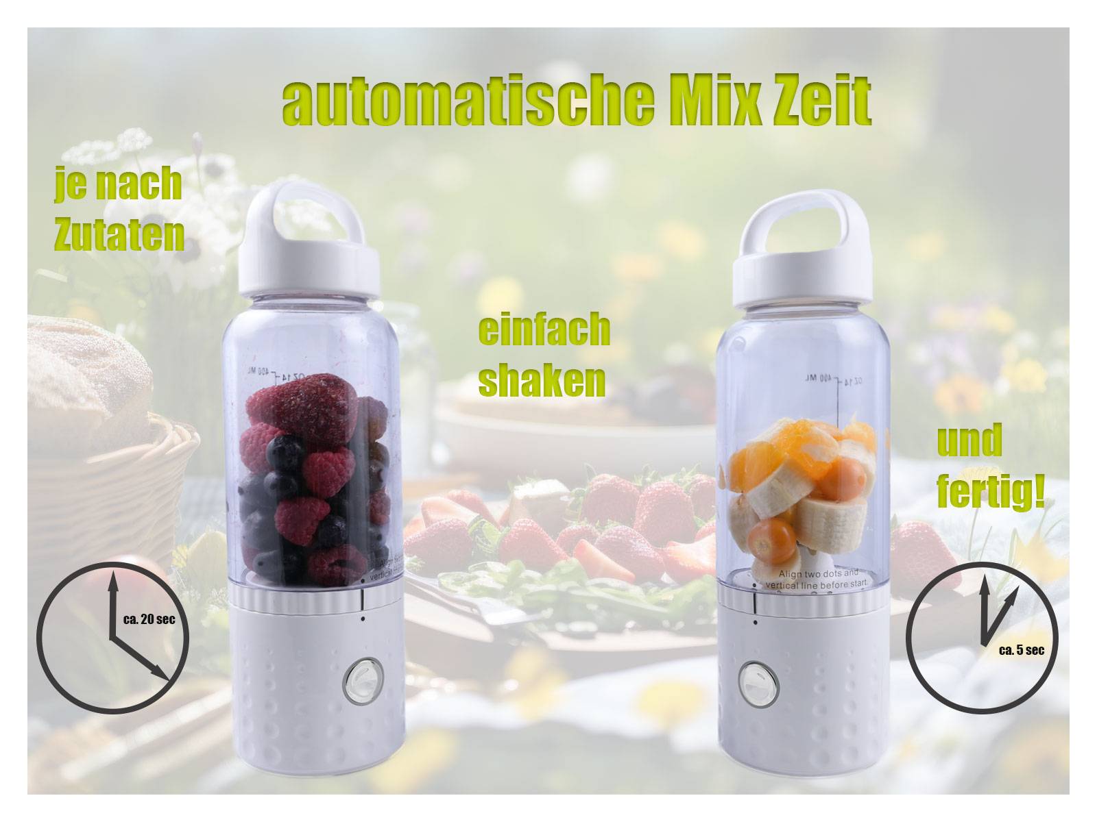 vitaliano tragbarer Smoothie Maker to go, 500ml, wechselbare Flasche, USB, spülmaschinenfest, leichter Mixer für Frische