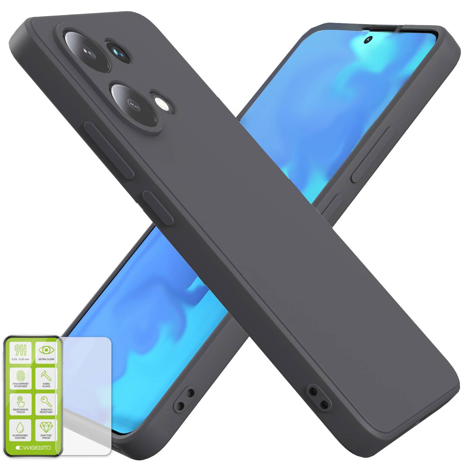 Für Xiaomi Poco M6 Pro 4G Redmi Note 13 Pro 4G Silikon TPU Case + Glas