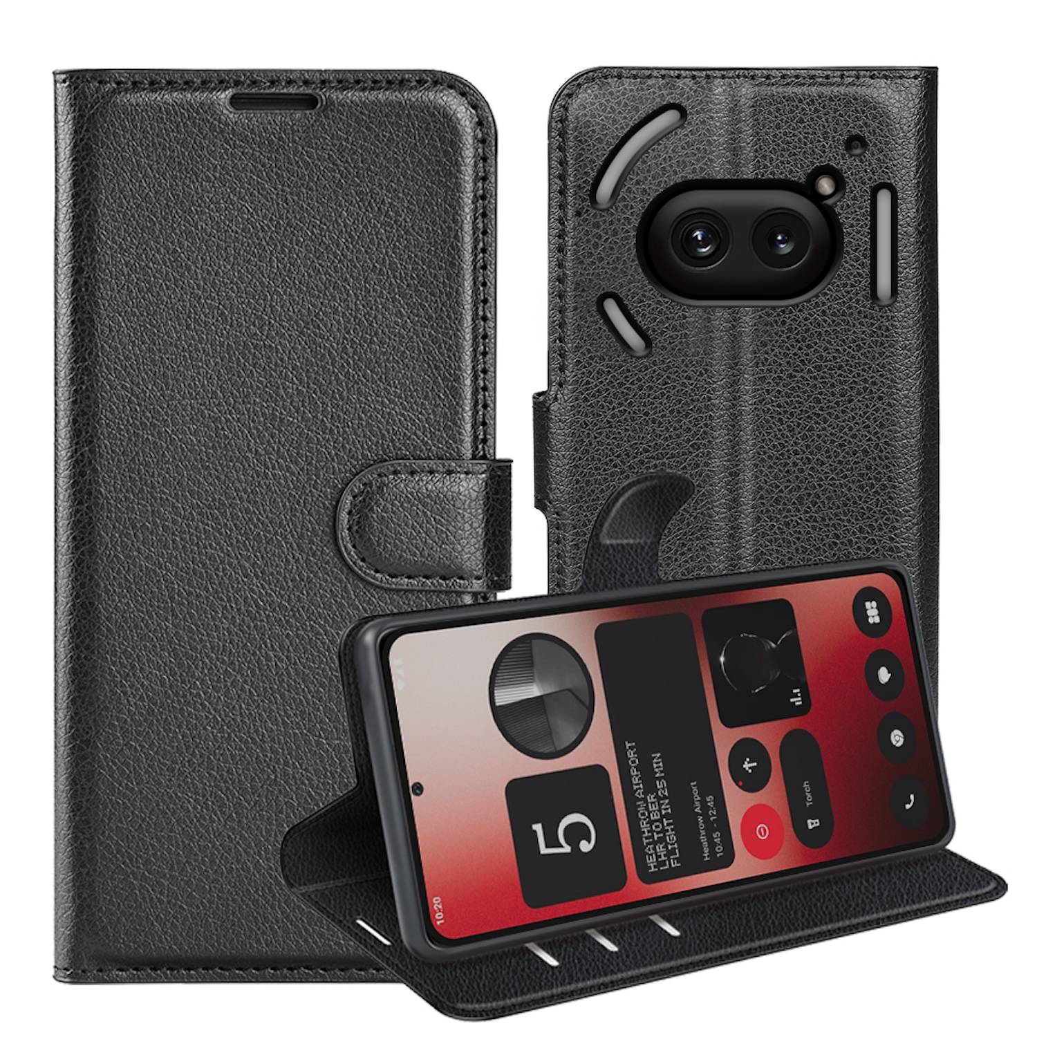 Für Nothing Phone 2a / Plus Kunst-Leder Book Wallet Tasche Schwarz