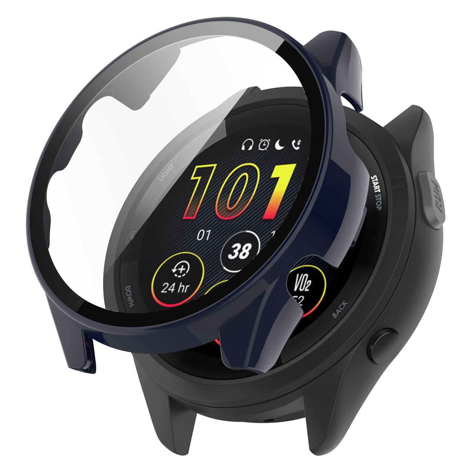 Für Garmin Forerunner 165 / 165 Music Kunststoff Smart Watch Hülle + H9 Schutz Hart Glas Blau
