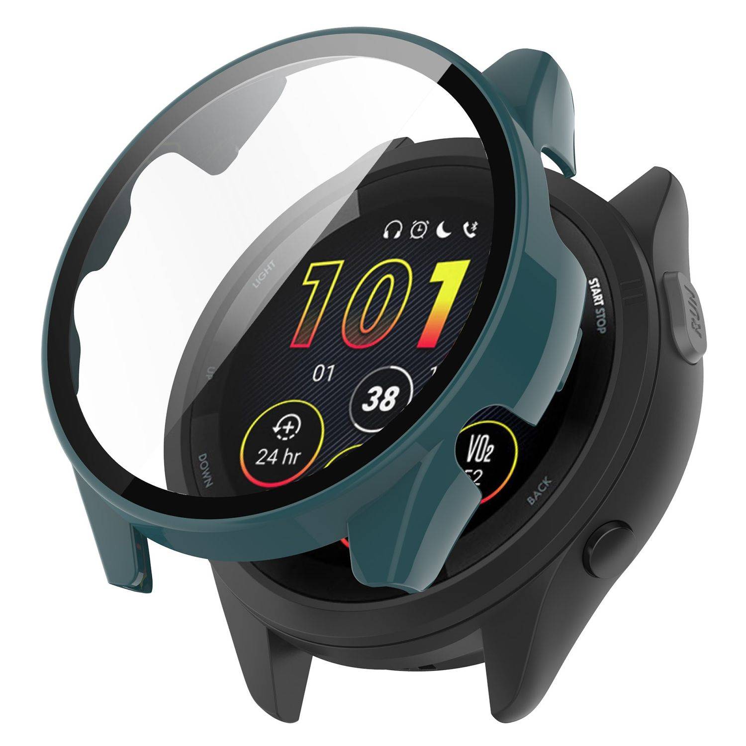 Für Garmin Forerunner 165 / 165 Music Kunststoff Smart Watch Hülle + H9 Schutz Hart Glas Dunkelgrün