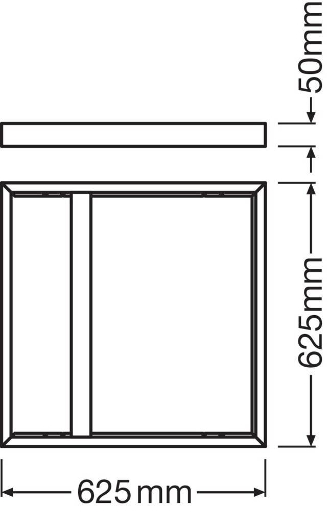 Technische Zeichnung einer Fensterschnittdarstellung. Vertikale Messung markiert als 625 mm.